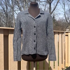 Liz Claiborne Sport Women’s 100% Cotton Black Gray Marled Collared Cardigan Sz M